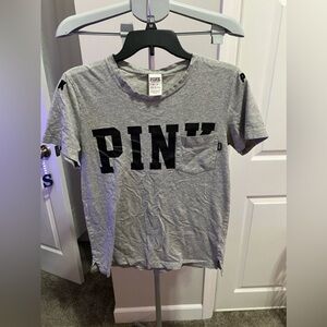 Victoria Secret PINK Gray & Black Short Sleeve T Shirt Size XS NWT